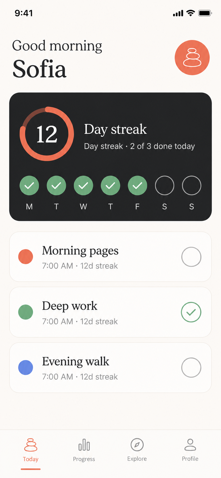 Cairn habit tracker app